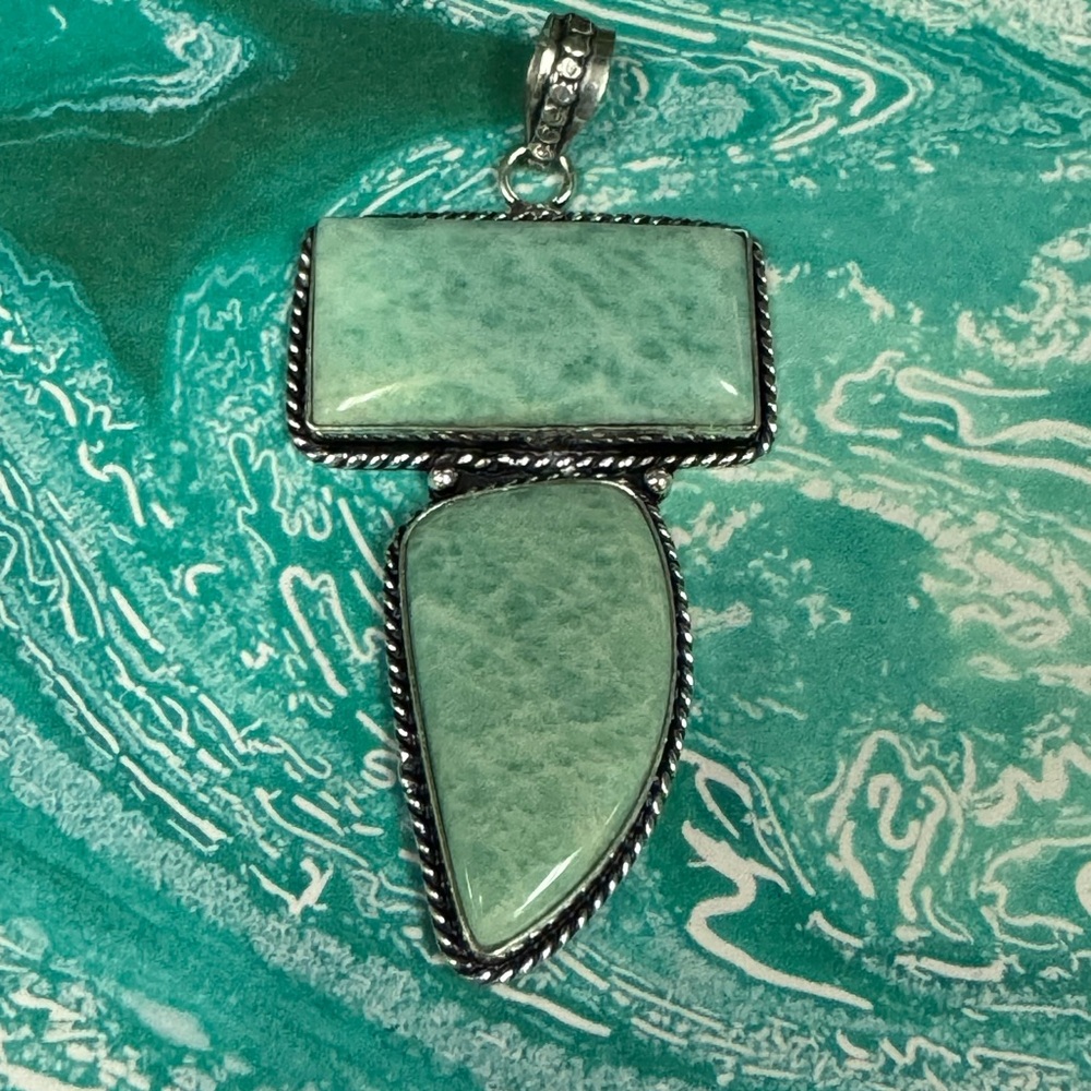 Huge Amazonite Silver Pendant - image 8